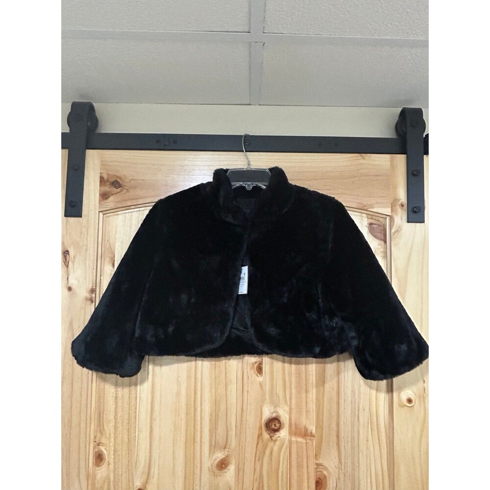 Laundry by Shelli Segal Girls Faux Fur Shrug Jacket Black Size Small NWT